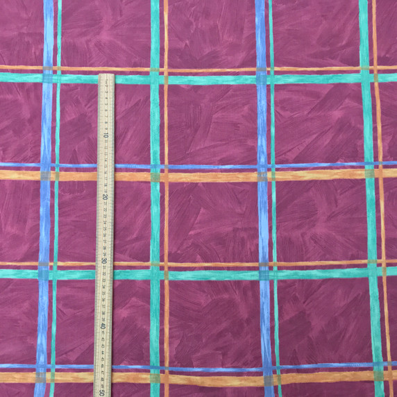 Large Checks  Vintage Cotton Fabric, Purple