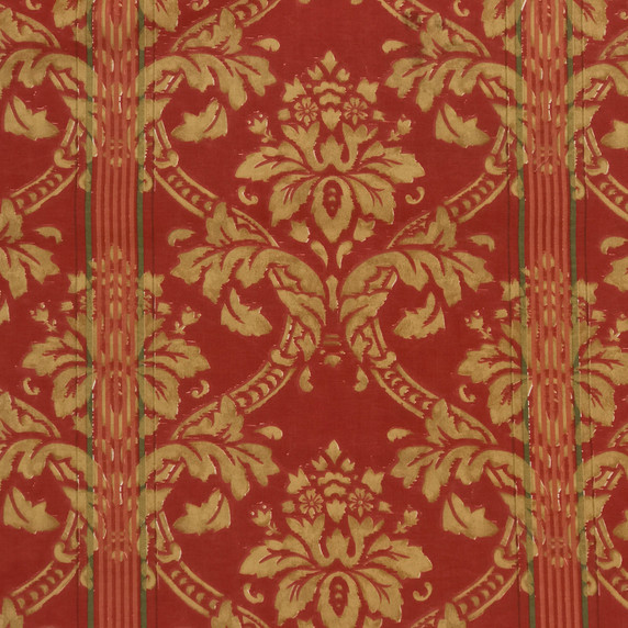 Gold Grosvenor Damask Vintage Cotton Fabric, Red