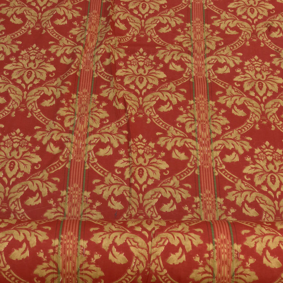 Gold Grosvenor Damask Vintage Cotton Fabric, Red