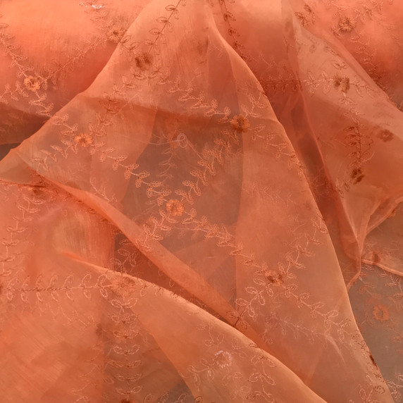 Diamonds Embroidery Voile Fabric, Terracotta