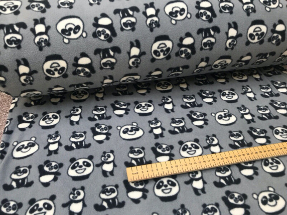 Panda Print Polar Fleece Fabric,  Grey