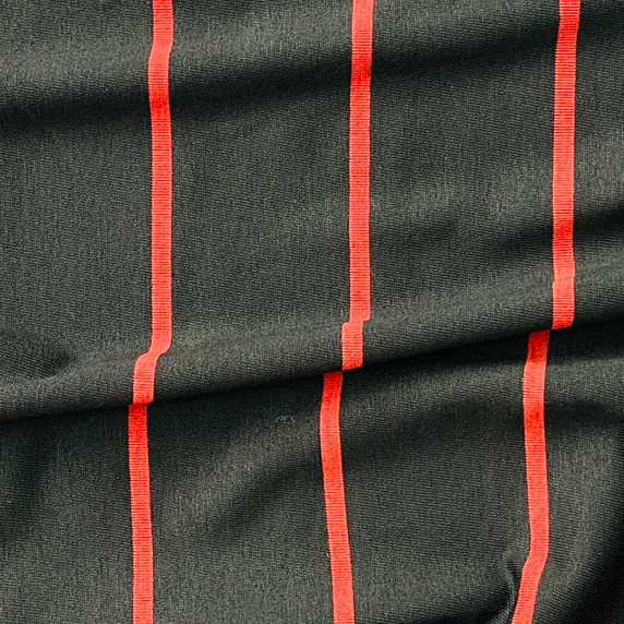 Red Pin Striped Spandex Jersey Dress Fabric, Black