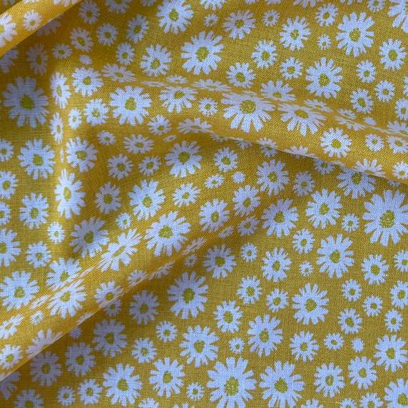 Sunflowers Daisy Floral 100% Viscose Dress Fabric, Pastel Yellow