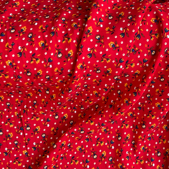 Tulips Floral 100% Viscose Dress Fabric, Red