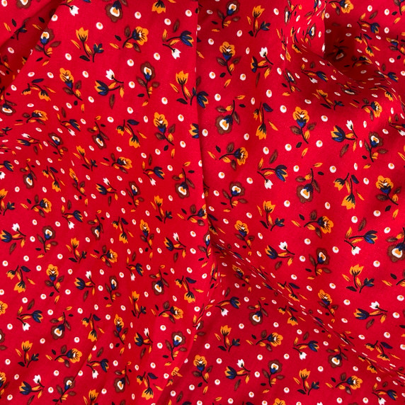 Tulips Floral 100% Viscose Dress Fabric, Red