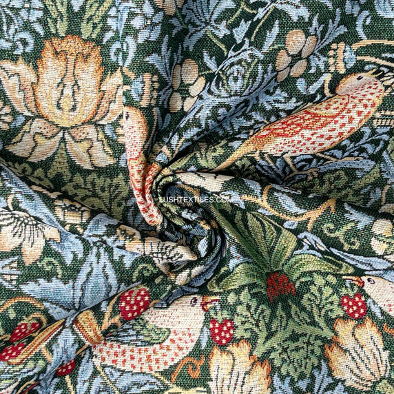 Strawberry Thief William Morris Birds Tapestry Fabric Upholstery Curtains - Bottle