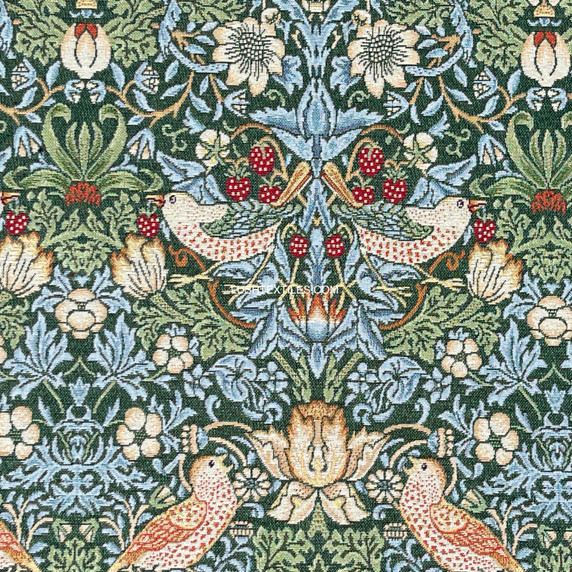 Strawberry Thief William Morris Birds Tapestry Fabric Upholstery Curtains - Bottle