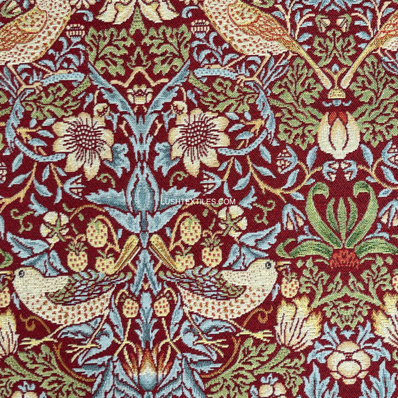 Strawberry Thief William Morris Birds Tapestry Fabric Upholstery Curtains - Wine