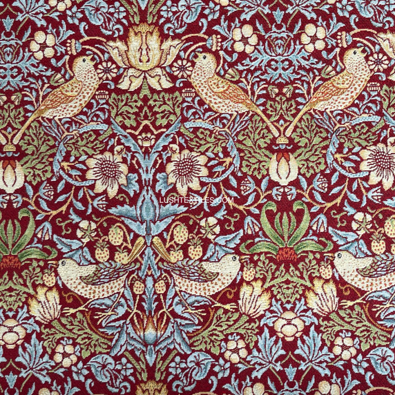 Strawberry Thief William Morris Birds Tapestry Fabric Upholstery Curtains - Wine