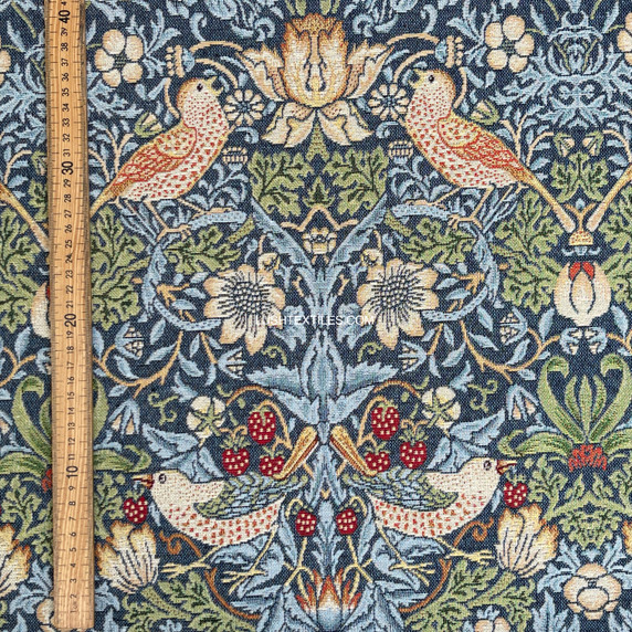 Strawberry Thief William Morris Birds Tapestry Fabric Upholstery Curtains - Navy