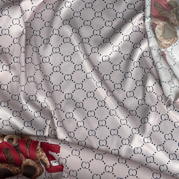 Silky Satin Fabric Designer Inspired Gucci "LOVE" Teddy Print Dress 60", PINK