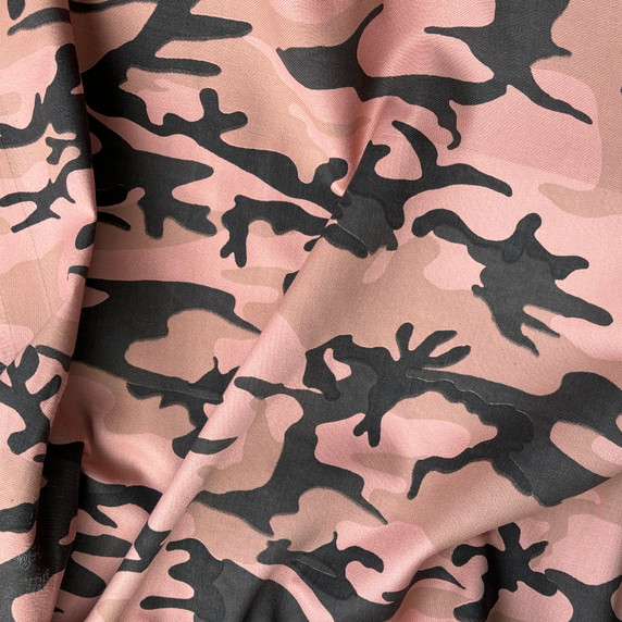 Camo Army Camouflage Cotton Drill Dress Fabric, Pink