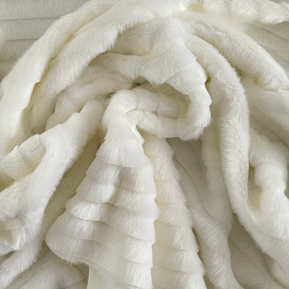 Striped XMAS Fun Faux Fur Fabric Material - Bright White