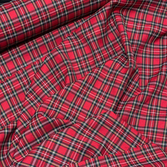 Small Check Royal Stewart Tartan Polyviscose Fabric 54", Red