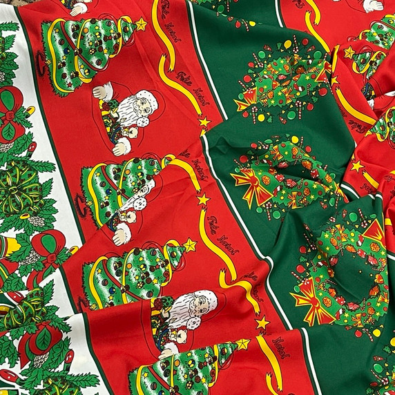 Christmas Sana Xmas Tree Polyester Bi-Stretch Fabric, Red