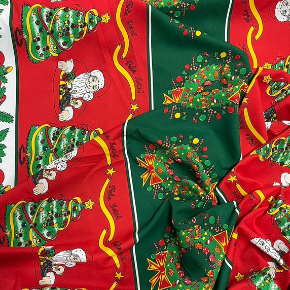 Christmas Sana Xmas Tree Polyester Bi-Stretch Fabric, Red