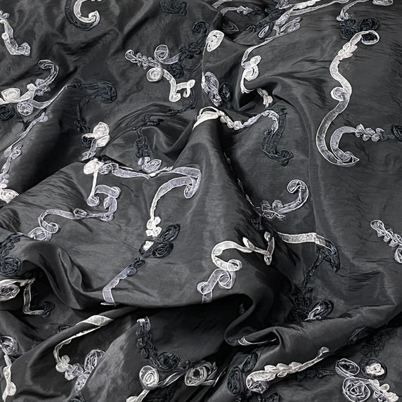 Ribbon Coco Organza Taffeta Fabric, Black