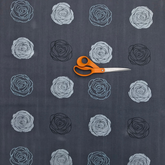 Metallic Silver Roses Cotton Satin Craft Fabric, Charcoal