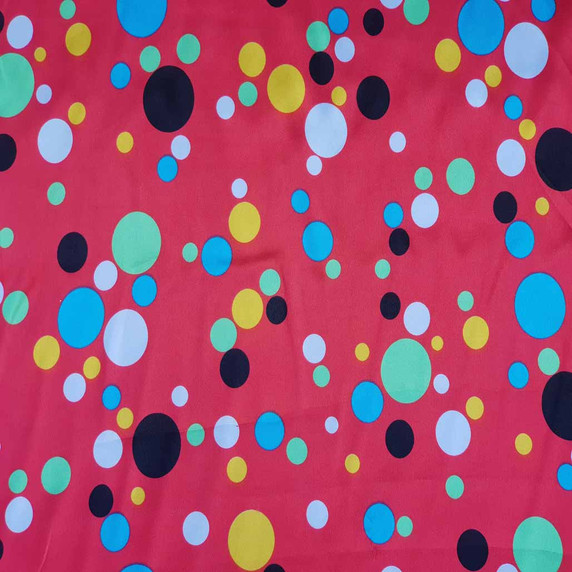Colourful Spotty Satin Dress Fabric, Red