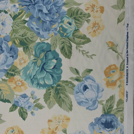 Harlequin Designer Clarice Blue Floral Roses Cotton Craft Fabric, Cream