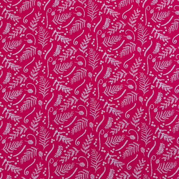 Barley Woodland Floral Cotton Poplin Fabric, Cerise