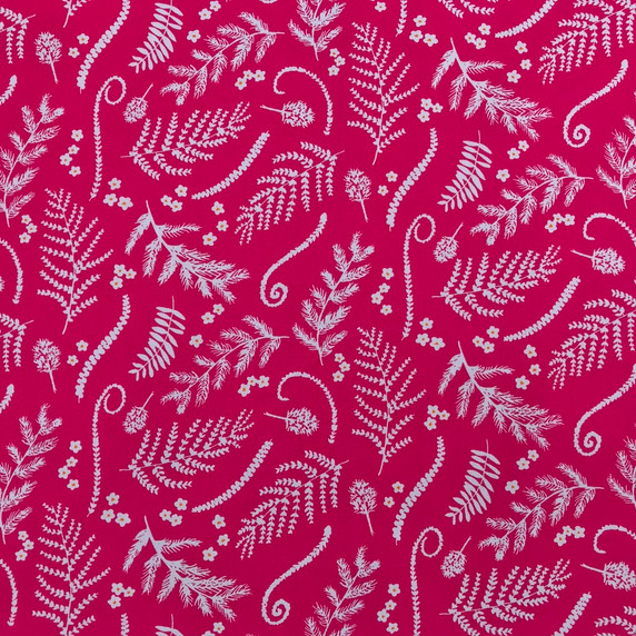 Barley Woodland Floral Cotton Poplin Fabric, Cerise