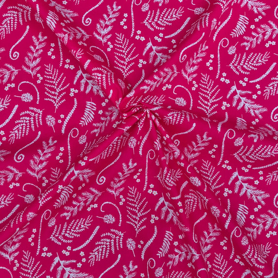 Barley Woodland Floral Cotton Poplin Fabric, Cerise