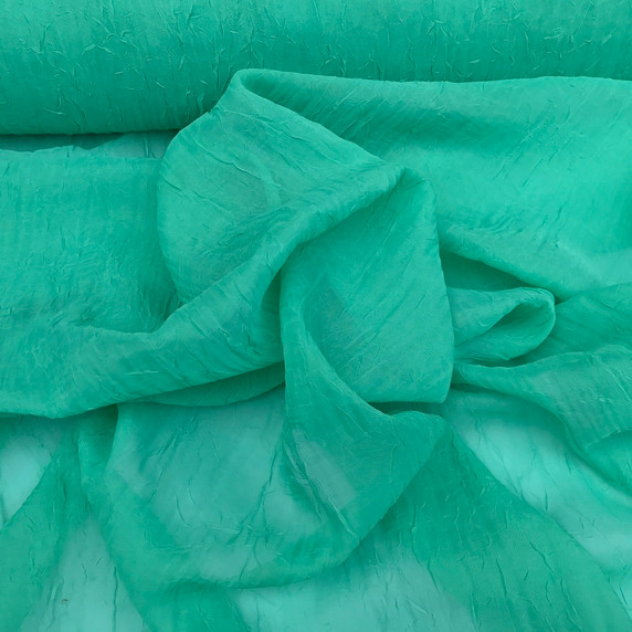 Crinkle Net Voile Fabric, Green
