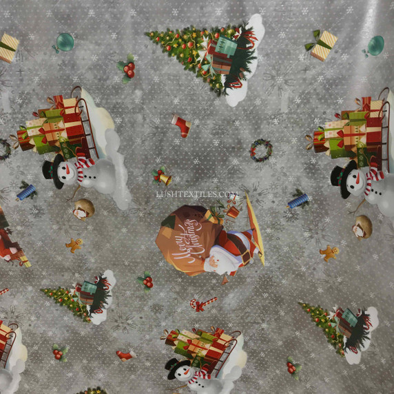 Christmas Print Santa Xmas Tablecloth PVC Fabric, Silver