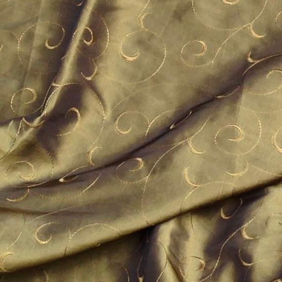 Swirls Embroidery Taffeta Fabric, Green Shot Black
