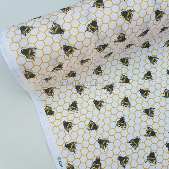 10m Honeycomb Bees Rose & Hubble Cotton Poplin Fabric, Ivory