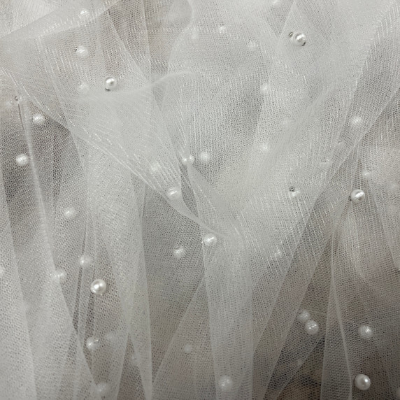 50m Trade Pearls On Soft Tulle/Net Fabric