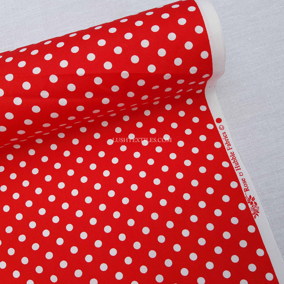 7mm White Spots Rose & Hubble Cotton Poplin Fabric, Red