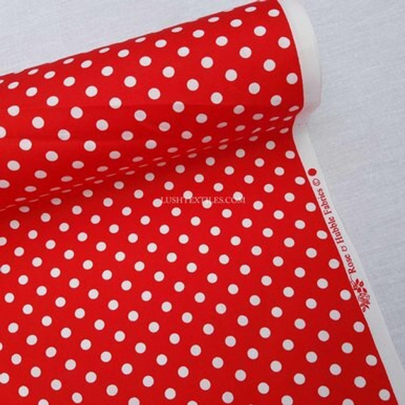 7mm White Spots Rose & Hubble Cotton Poplin Fabric, Red