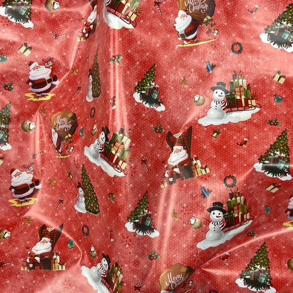 Christmas Table Covering Santa Xmas PVC Fabric, Red