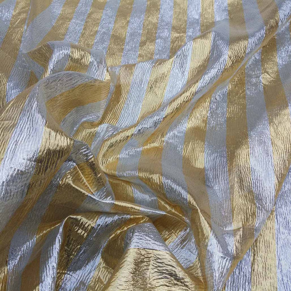 Striped Lame Dress Fabric, Gold/Silver