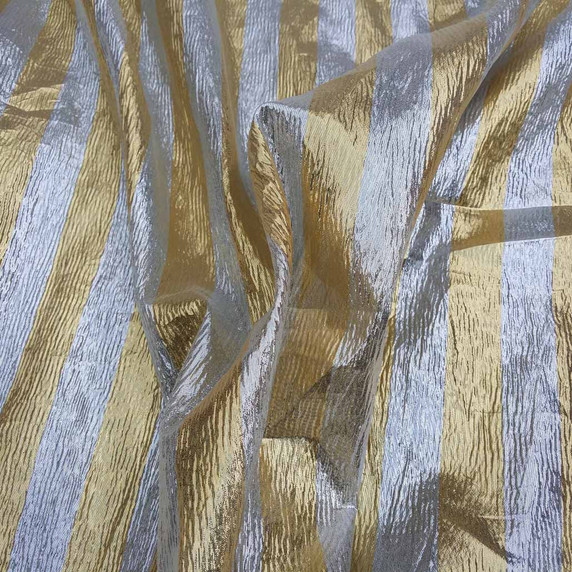 Striped Lame Dress Fabric, Gold/Silver