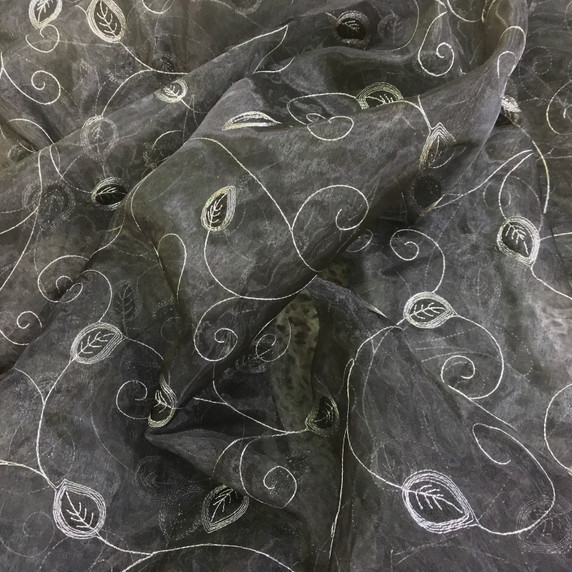 Embroidered Pacific Voile Organza Fabric, Black