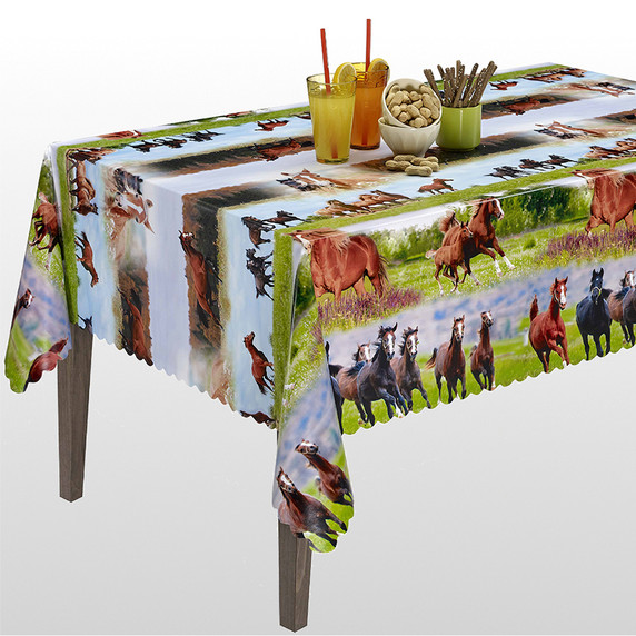 Horses Animals PVC Table Oilcloth Fabric
