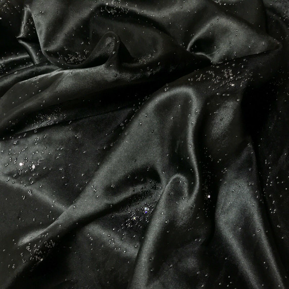 Black Satin Gem Stone Fabric