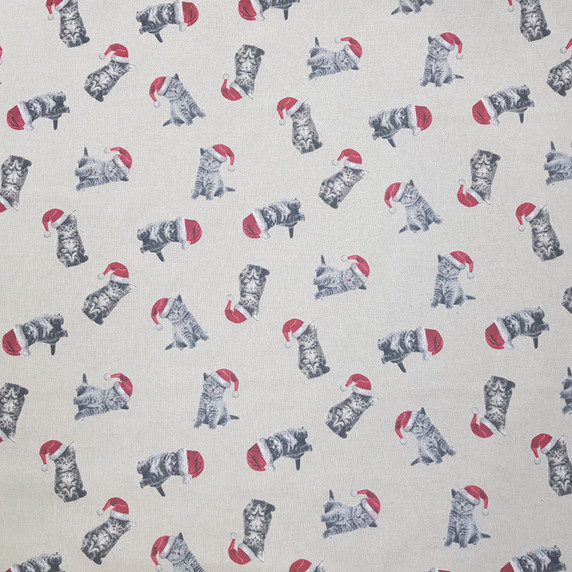 Christmas Kittens Linen Canvas Fabric