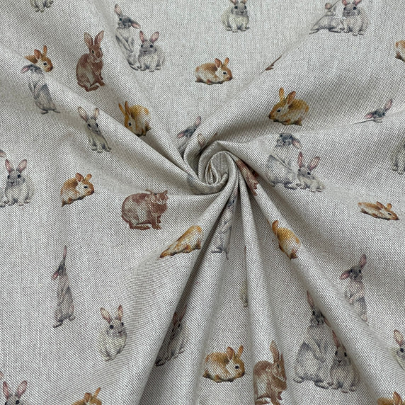 Easter Bunny Rabbits Digital Print Linen Fabric