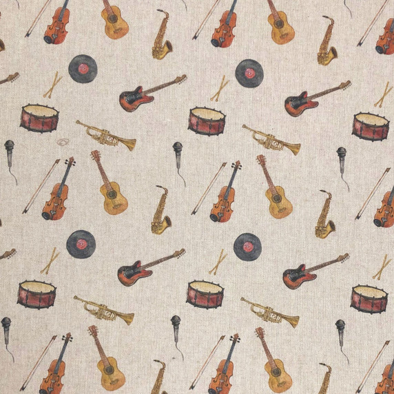 Music Instruments Digital Print Linen Cotton Fabric