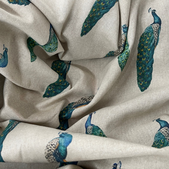 Peacock Birds Digital Print Linen Cotton Upholstery Fabric