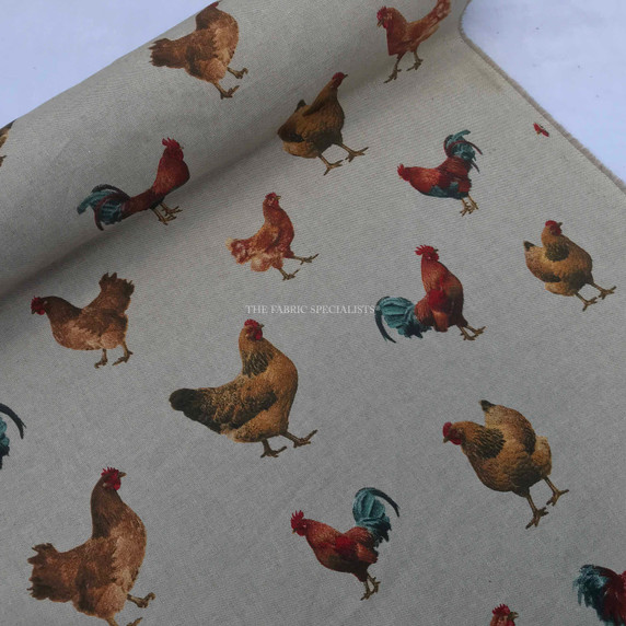 Chickens Digital Linen Cotton Fabric