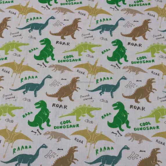 Fun Dinosaurs ROAR Polycotton Fabric, White