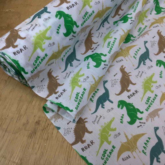 Fun Dinosaurs ROAR Polycotton Fabric, White