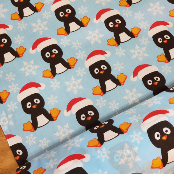 Xmas Penguins Polycotton Fabric
