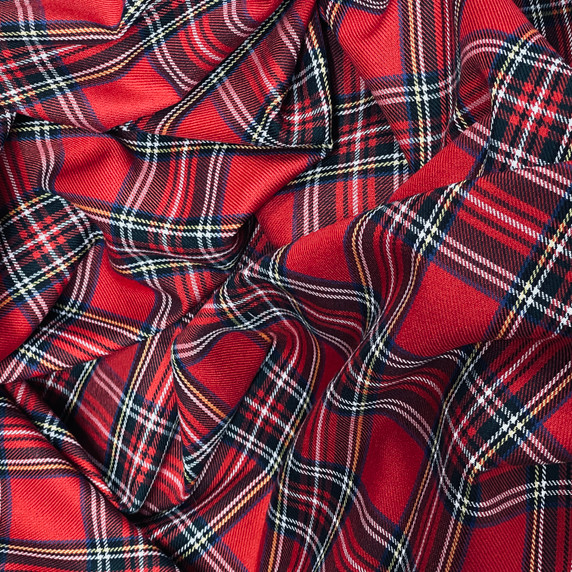 Red Royal Stewart Tartan Check Polyviscose Fabric