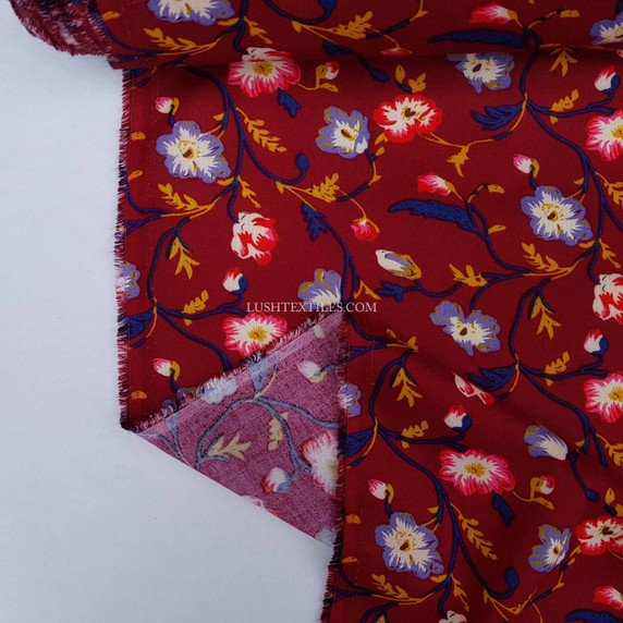 Party Floral Viscose Fabric, Wine